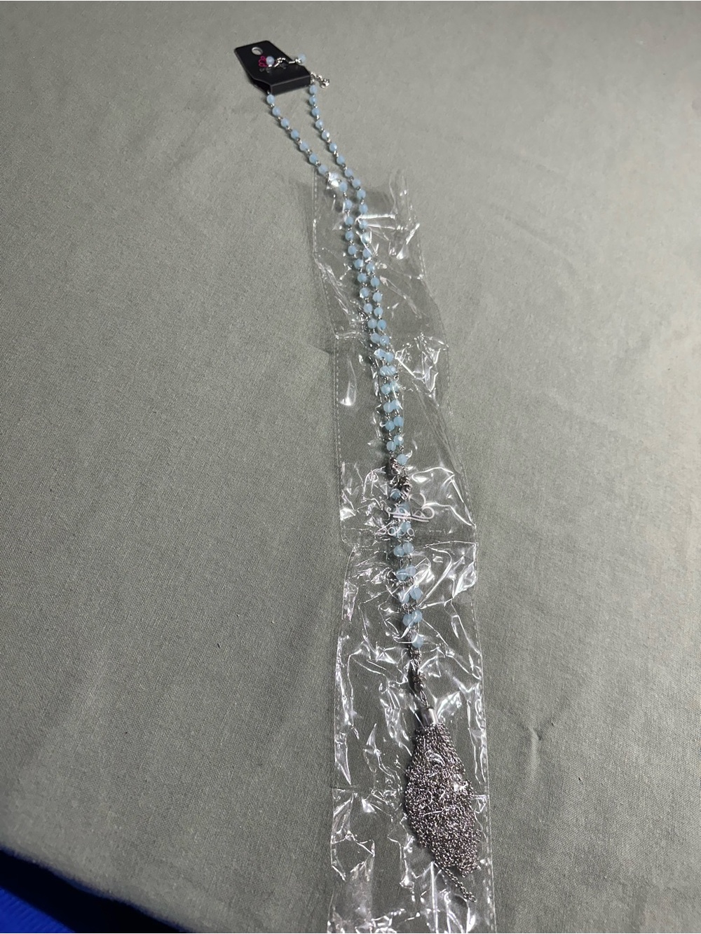paparazzi Light Blue Bead Necklace with Silver Filigree Drop